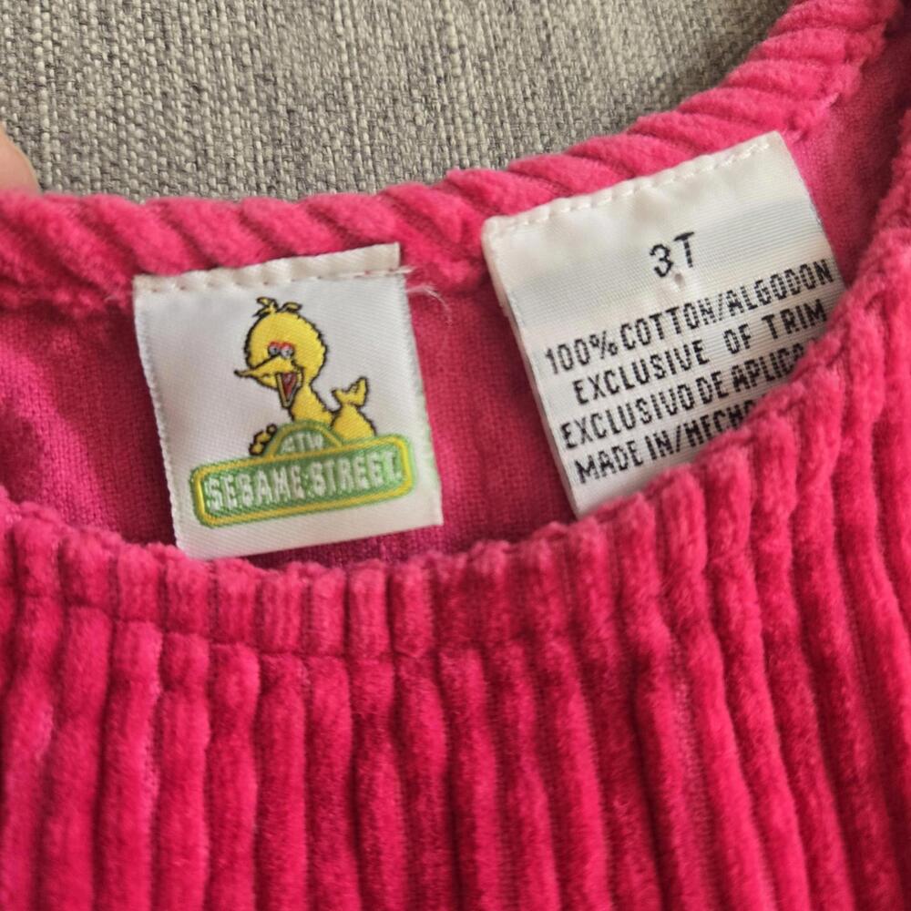 Vintage Sesame Street Bright Pink 3T Corduroy Jumper Dress Flower Embroidery - Picture 5 of 7